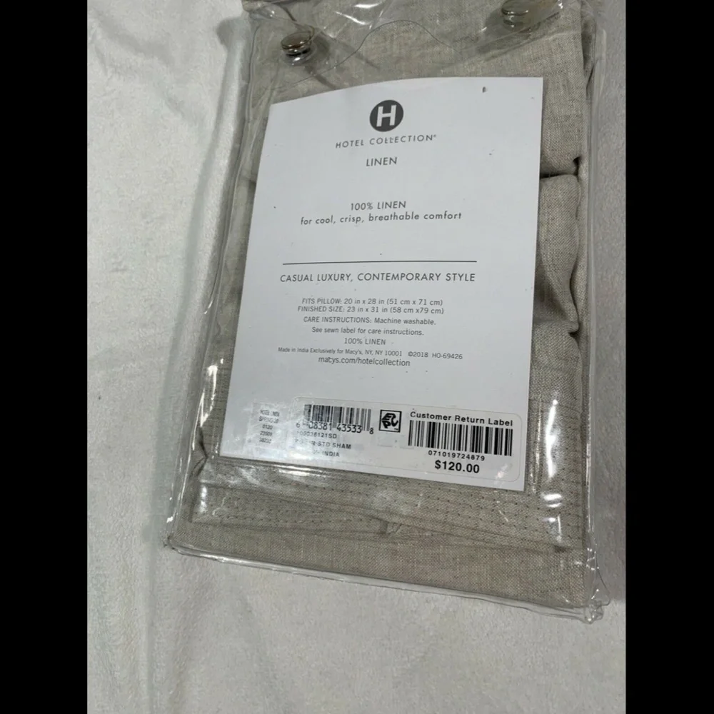 NIB‎ Hotel Collection Natural Linen (1) Standard Sham Pillow Case